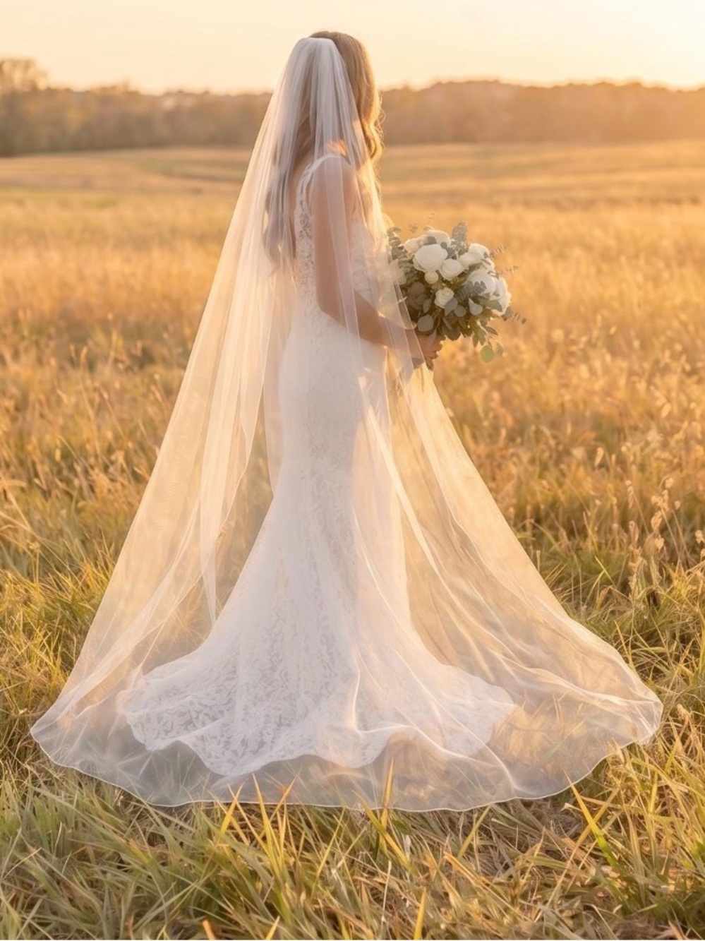 120” Pencil Trim Ivory Tulle Veil